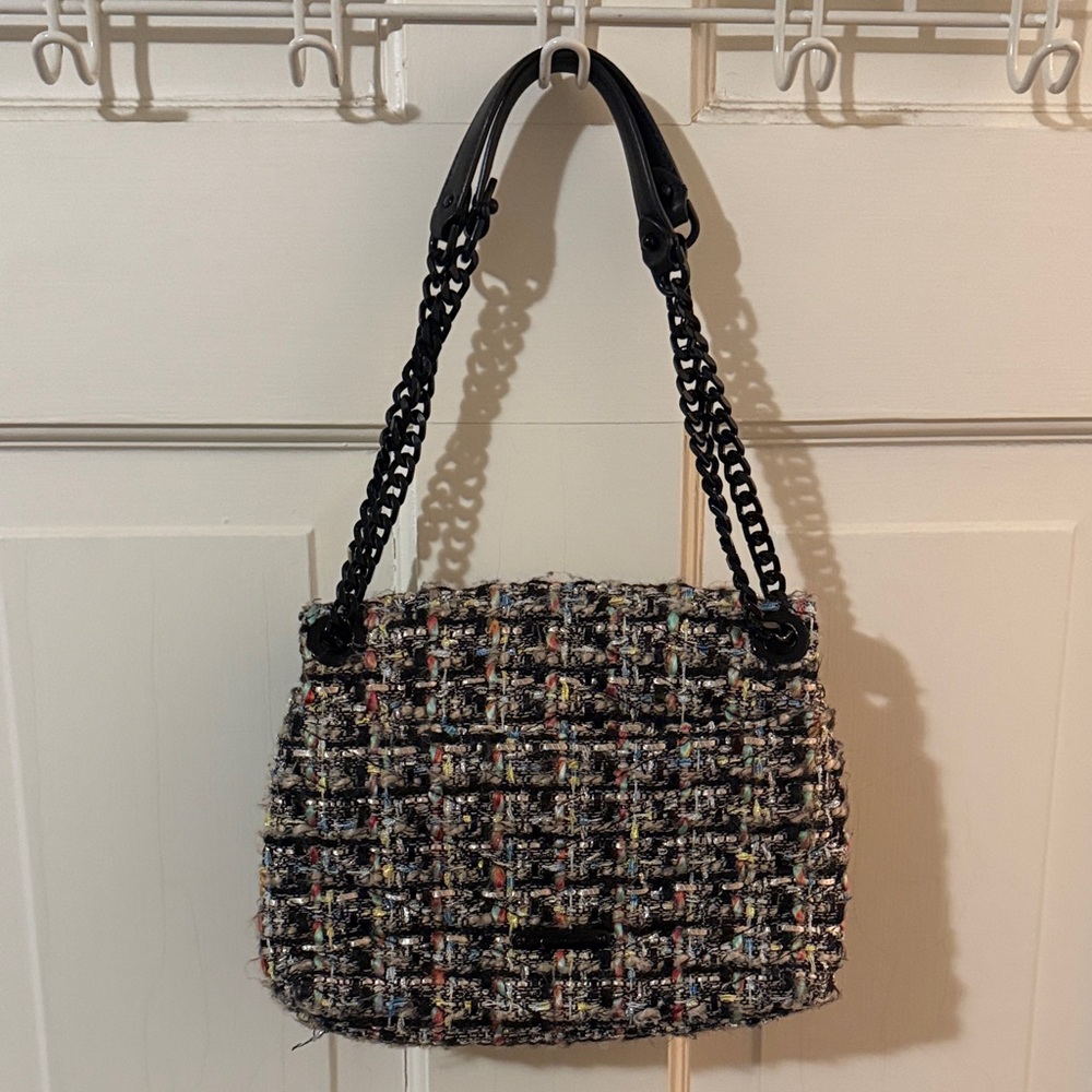 Rebecca Minkoff Edie Tweed Shoulder Bag - Black and Multicolor - Picture 3 of 4